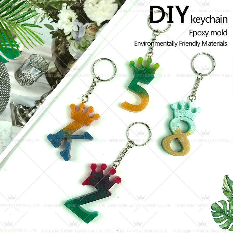 Wholesale Crown Letter Resin Mold Backward Alphabet Silicone Epoxy Mould for Making Keychain Pendant Jewelry